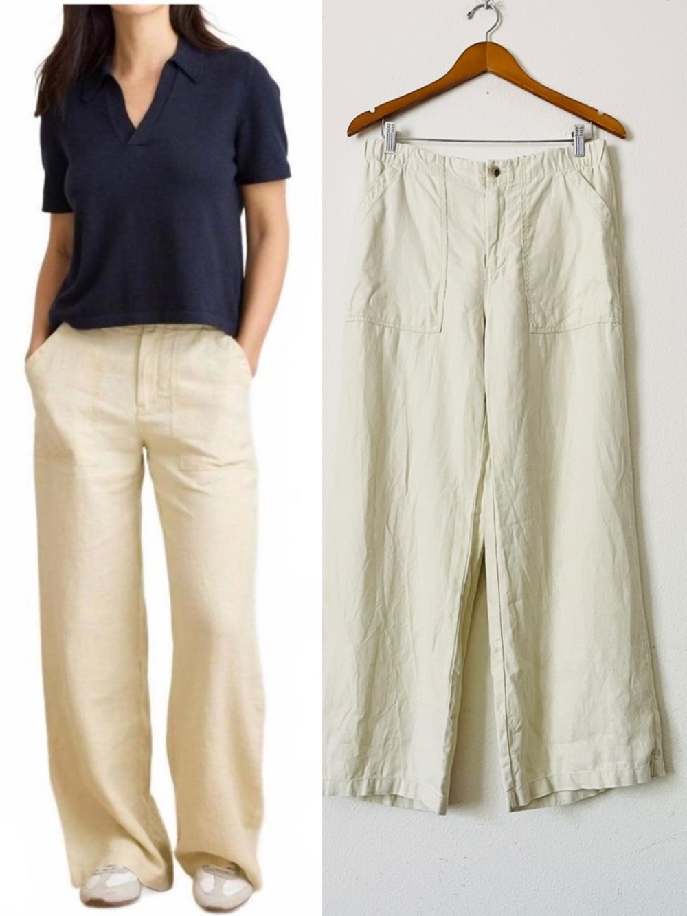 Not Monday MEDIUM Serena 100% linen wide leg pocketed pants in Ecru cream
